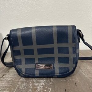 Tommy Hilfiger Plaid Crossbody Purse Navy Gray Small Flap Bag